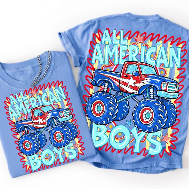 All American Boy Patriotic Monster Truck PNG Design