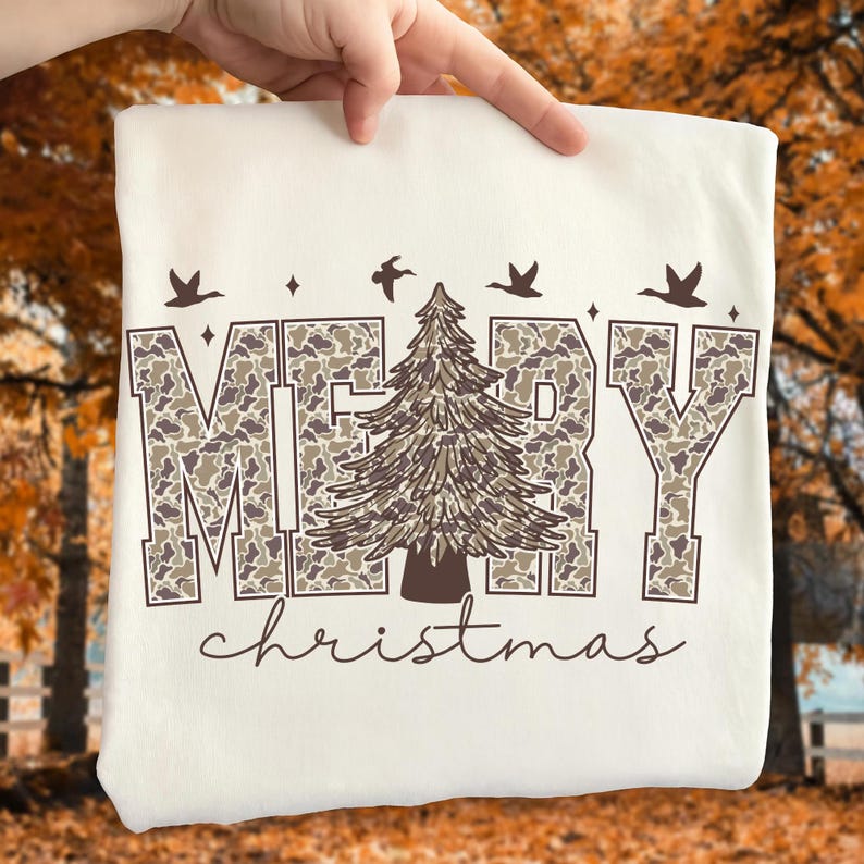 Checkered Camo Christmas Tree PNG on a T-shirt