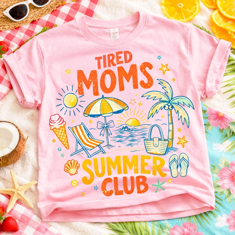 Tired Moms Summer Club PNG, Nautical Coquette Mama Font Bundle, Beach Bum Aesthetic Shirt Design, Mothers Day Gift Digital Download image 5