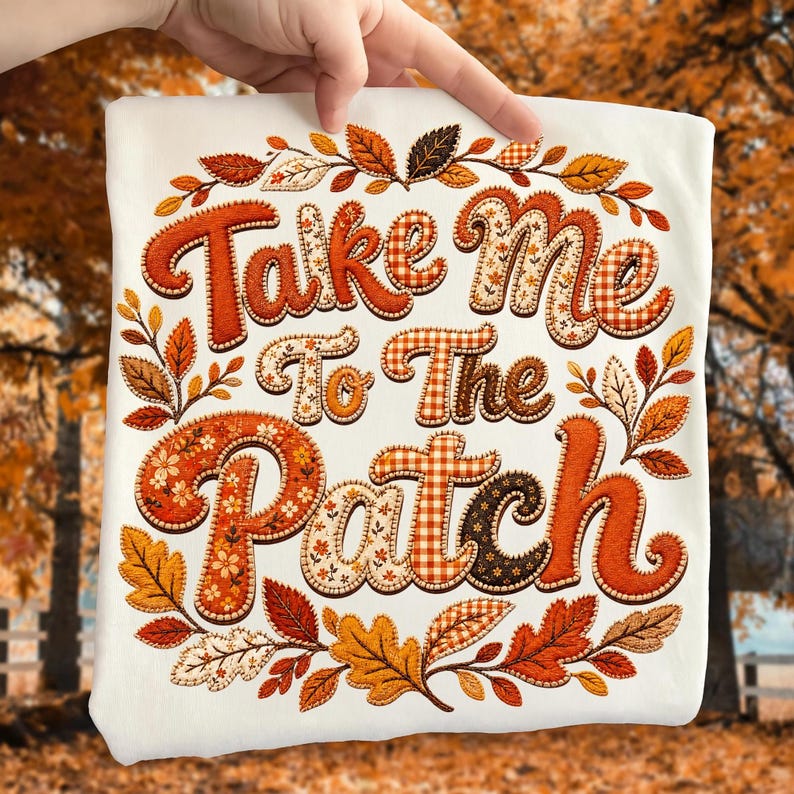 Retro autumn floral pumpkin patch sublimation design on a white t-shirt
