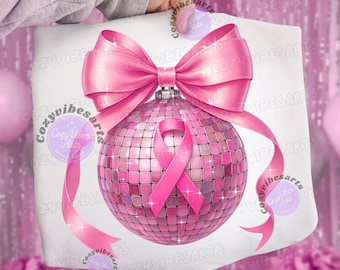 Pink Ribbon Disco Ball PNG - Brustkrebs Bewusstsein Clipart, Oktober Sublimationsdesign für DIY Survivor Geschenke & Kleidung digitaler Download