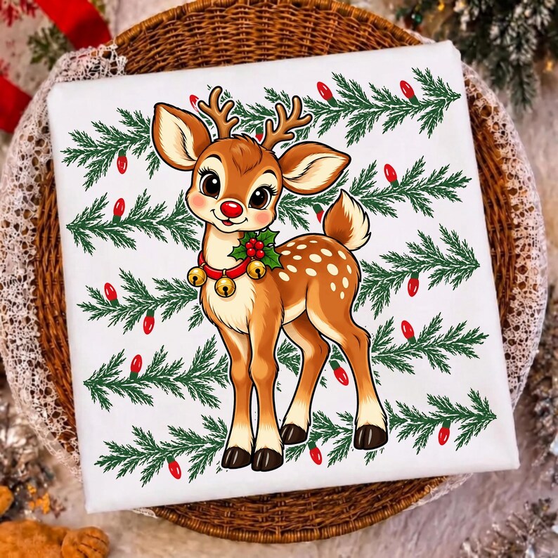 Image of Vintage Reindeer PNG, Retro Christmas Deer Sublimation, Cute Baby Reindeer Holiday Shirt Design, Digital Download