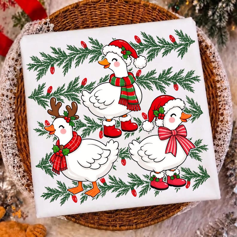 Image of Christmas Goose PNG, Preppy Holiday Goose Sublimation, Coquette Xmas Shirt Design, Digital Download
