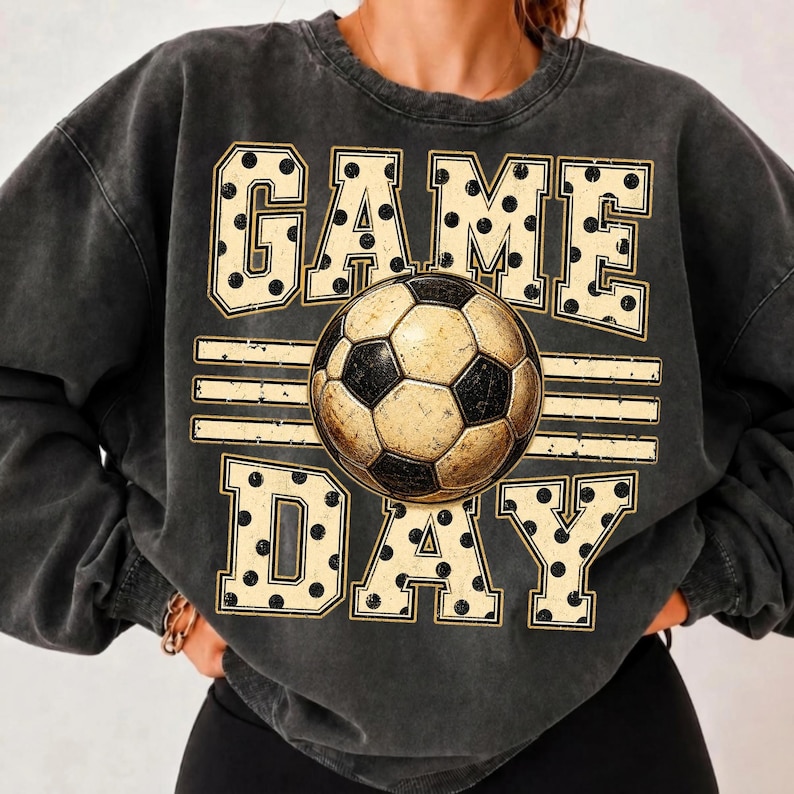 Close-up details of retro soccer sweatshirt graphic design