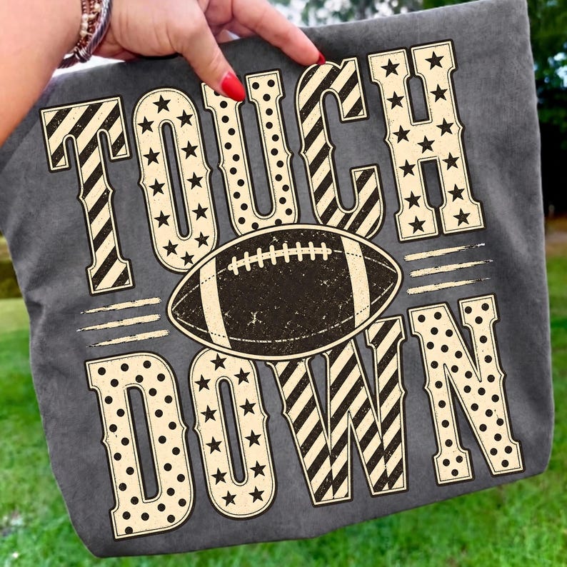 Retro distressed football Touch Down PNG for sublimation