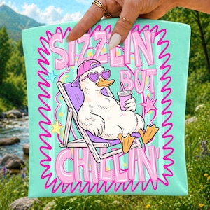 Sizzlin But Chillin PNG, Duck in Sunglasses Sublimation Design, Y2K Retro Beach Shirt PNG, Summer Animal Digital Download, DTF Transfer File
