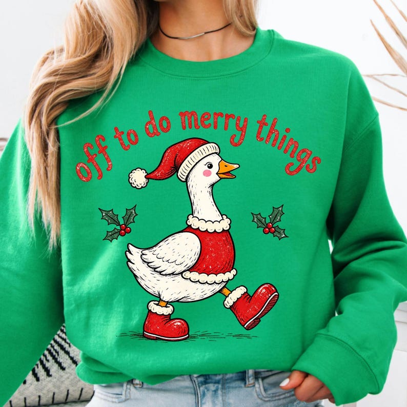 Image of Off to Do Merry Things PNG, Christmas Goose Sublimation, Cute Holiday Goose Digital Download, Funny Xmas Shirt Design