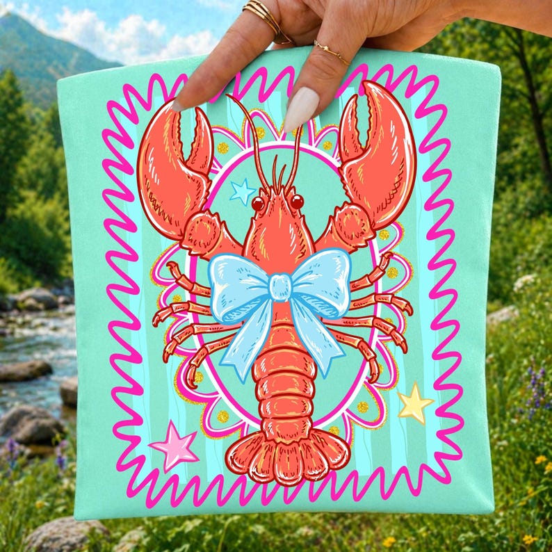 Crawfish Coquette Preppy Coastal Summer PNG, Striped Shirt Design Digital Download, Trendy Beachy Shirt PNG, Coastal Crawfish Season PNG image 4