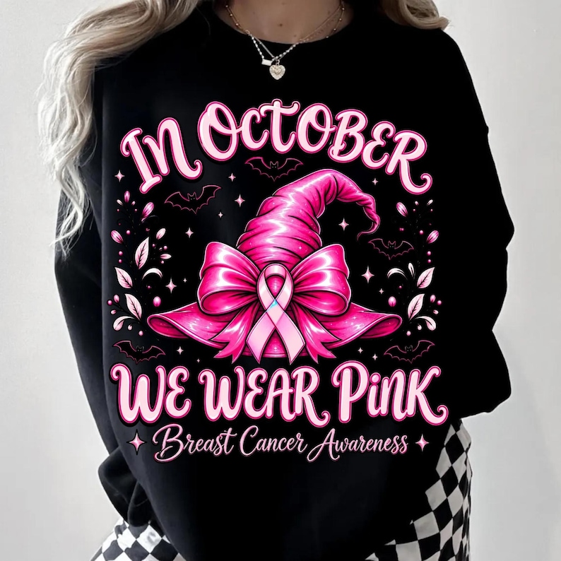 Close-up of Pink Ribbon Witch Hat Halloween Digital Design