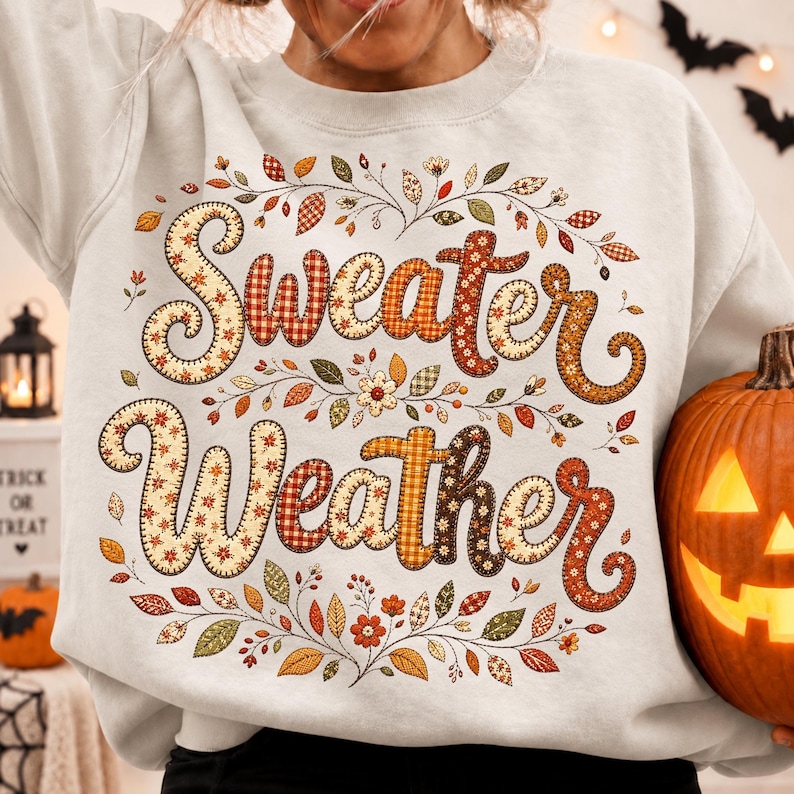 Cozy fall hoodie featuring the sweater weather design