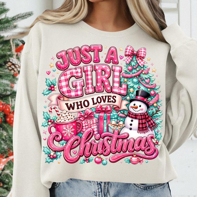 Just A Girl Who Loves Christmas Pink Snowman Sublimation Design