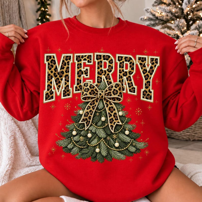 Image of Merry Christmas PNG, Leopard Bow Christmas Tree Sublimation, Coquette Holiday Shirt Design, Animal Print Digital Download