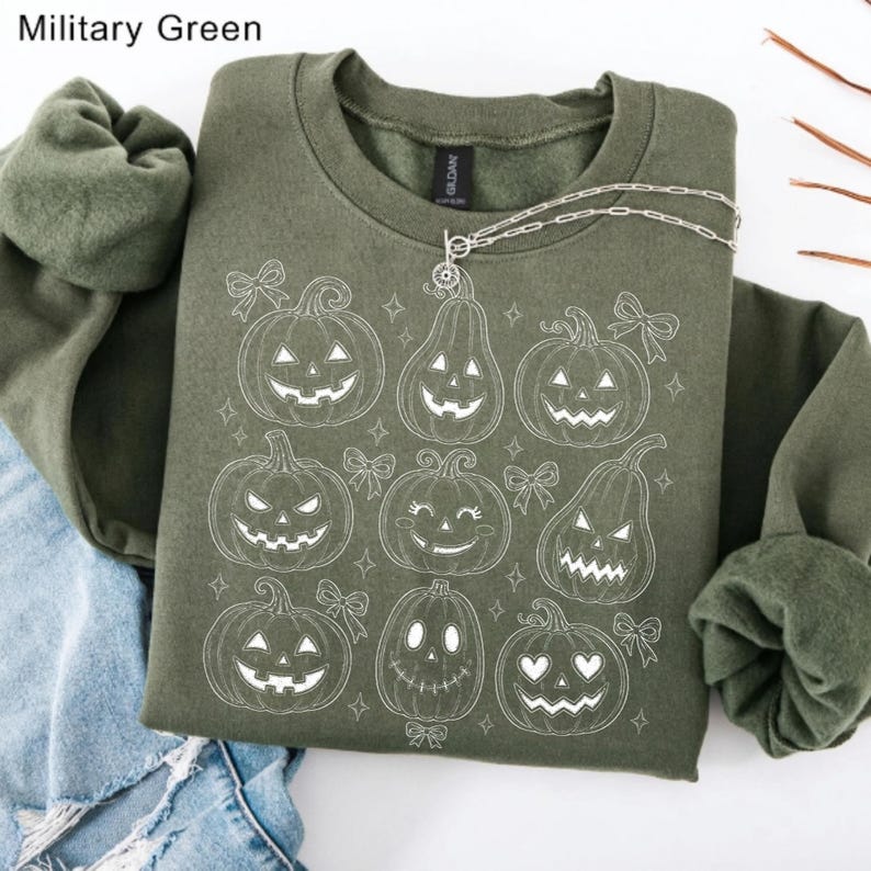 Image of Retro Halloween Pumpkin Bow PNG, White Outline Jack O Lantern Sublimation Design