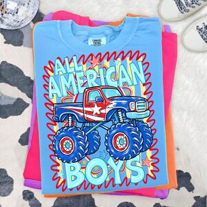 Diseño de camión monstruo patriótico PNG para niño americano, niño de campo, gráfico del 4 de julio, camiseta de camión de EE. UU. PNG, camión de barro, sublimación digital imagen 5