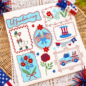 Cottagecore Patriotic Goose PNG, blommig 4 juli sublimeringsdesign, vintage amerikansk kokett PNG, USA flagga jordgubb Clipart bild 1