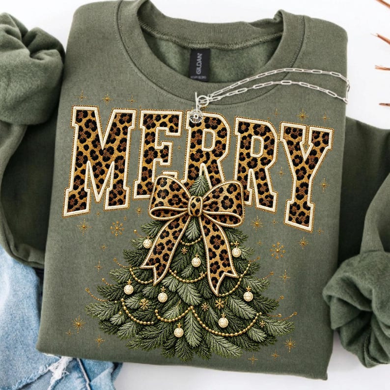 Leopard Bow Christmas Tree PNG Sublimation Design