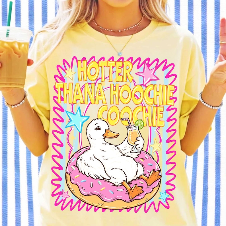 Image of Hotter Than A Hoochie Coochie PNG, Preppy Summer Goose Sublimation Design, Funny Silly Goose PNG, Trendy Beach Vibes DTF Graphic