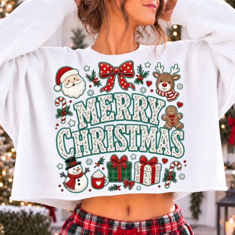 Image of Merry Christmas PNG, Cute Holiday Character Collage, Santa Reindeer Snowman Gingerbread Sublimation, Christmas Shirt Digital Download