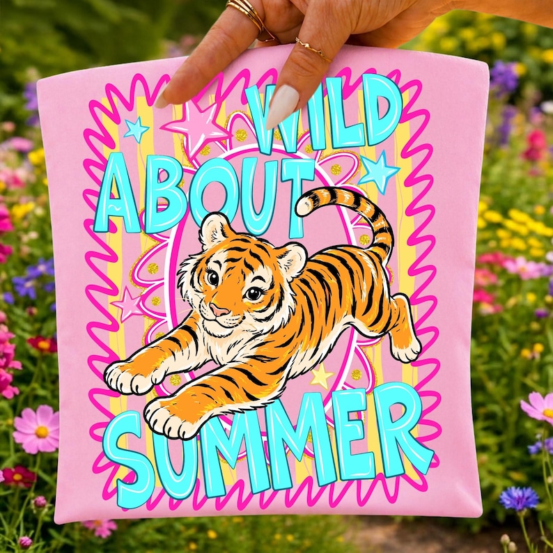 Kids t-shirt mockup featuring 'Wild About Summer' tiger graphic