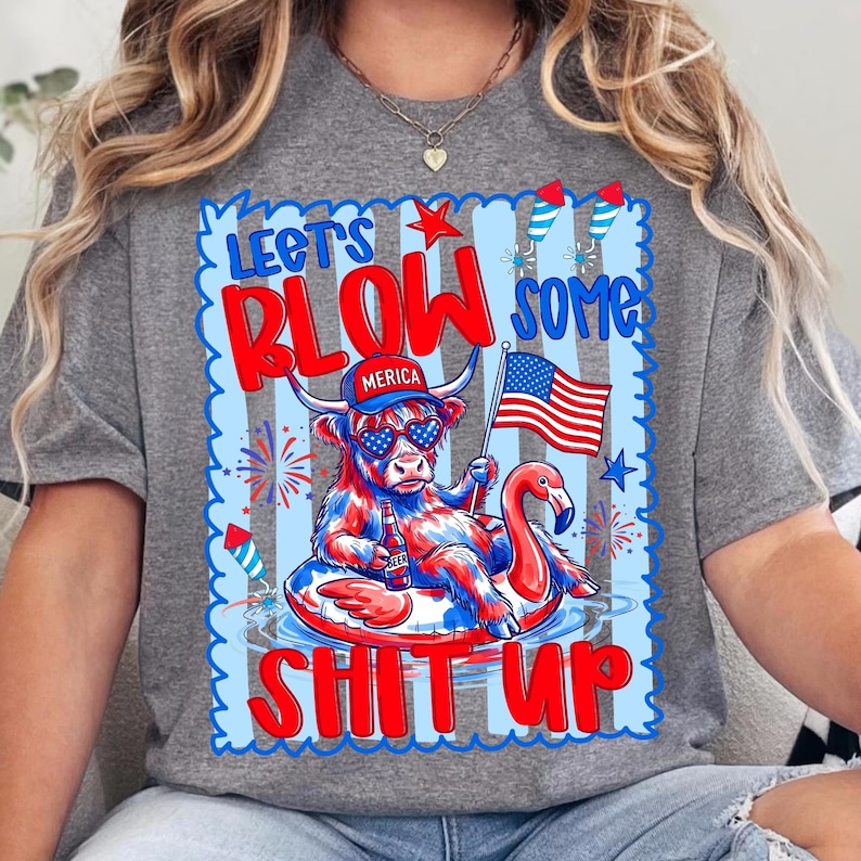 Patriotic Highland Cow Sublimation Font Bundle and Numbers