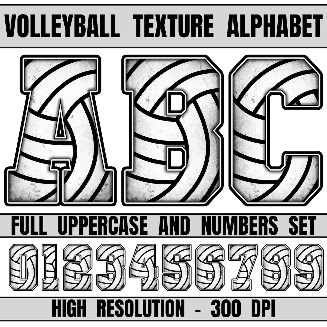 Volleyball Texture Alphabet PNG, Full Uppercase Letters and Numbers Set ...