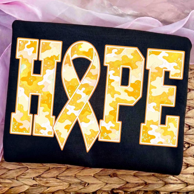 Image of Hope Childhood Cancer Awareness PNG, Gold Ribbon Camo Sublimation, September We Wear Gold Shirt Design, Digital Download
