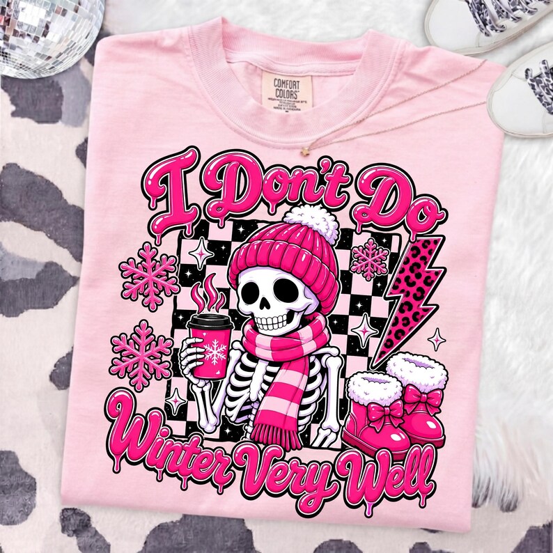 Pink Coquette Skeleton Winter Sublimation Mug and T-Shirt Design Mockup