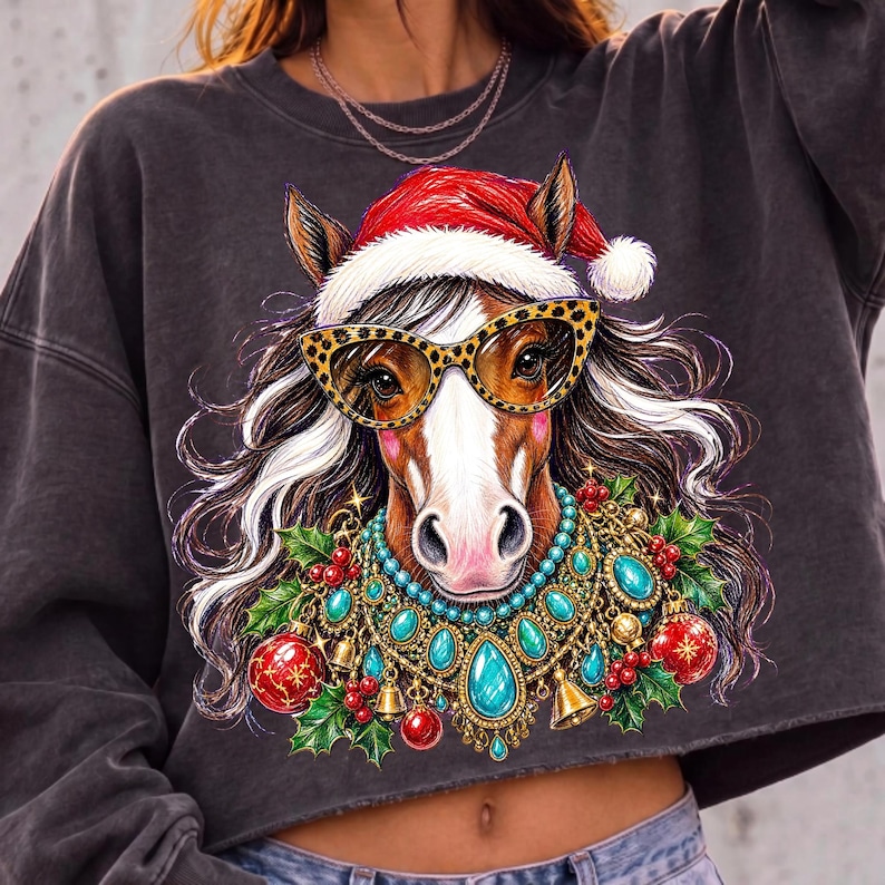 Leopard Glasses Christmas Horse Sublimation Mockup on T-Shirt