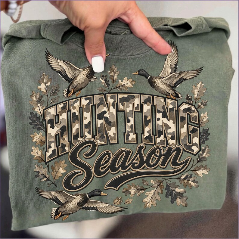 Rustic Camo Duck Hunting Sublimation Design on a T-shirt