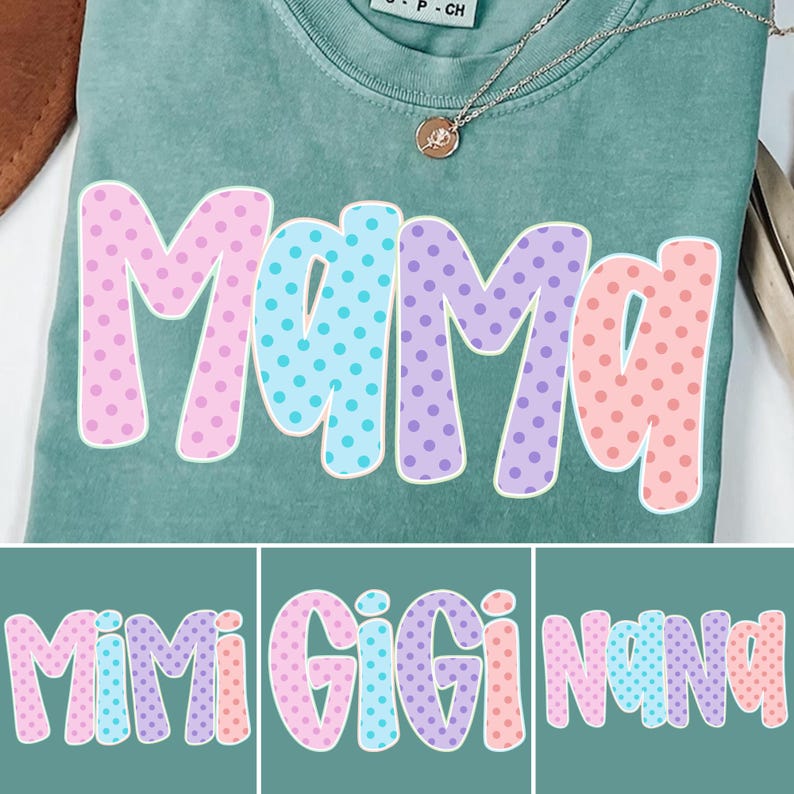 Mockup of a custom t-shirt design showcasing the Polka Dots Mama PNG bundle's unique style.