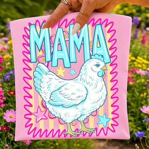 Mama Hen PNG Retro Farmhouse Chicken T-shirt Design, Vintage Chicken Mom Sublimation Graphic, Backyard Chicken Clipart, Homestead PNG T-shirt bild 3