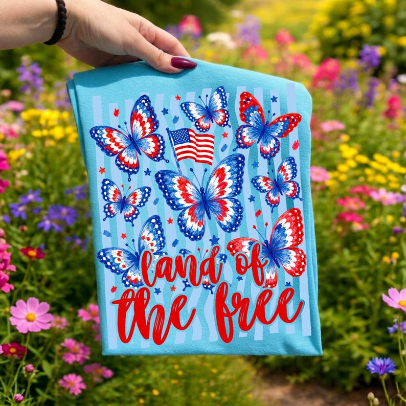 4 juli-paket PNG Patriotisk fjäril Amerika Preppy USA Randig fjäril Ditsy Blommig 1776 Frihet Sublimeringsdesigner Självständighet bild 6