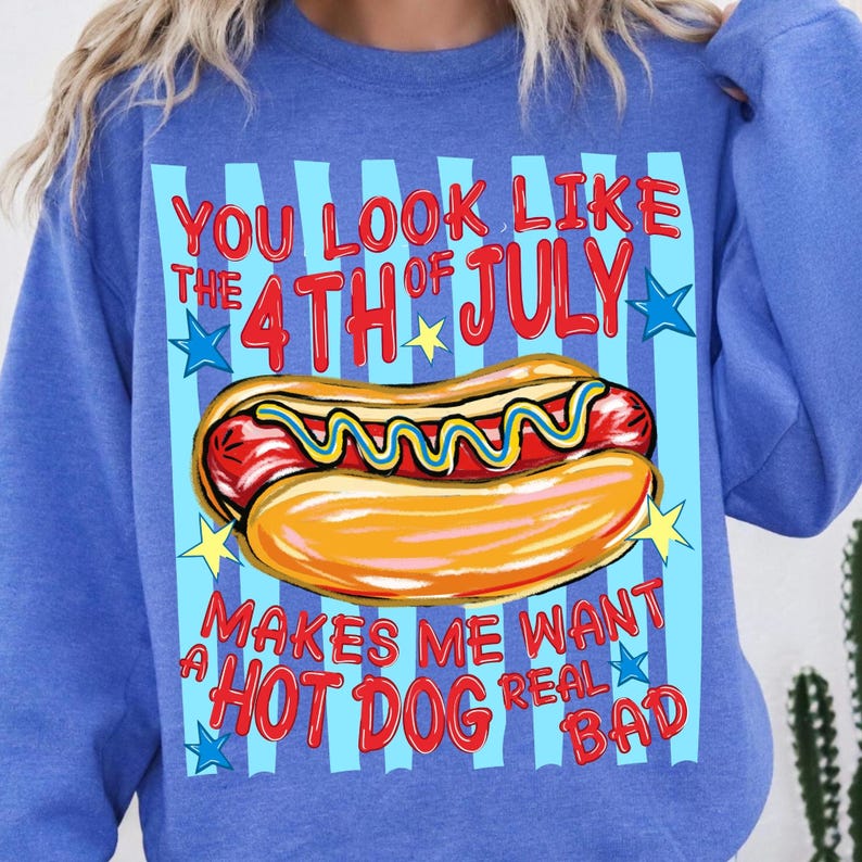 Retro America 4th of July PNG Hot Dog Design with Stars and Stripes Brushstroke