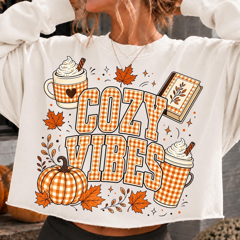 Cozy Vibes Autumn Pumpkin and Book Sublimation Design