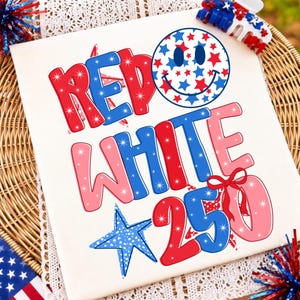 Amerika 250 PNG sublimeringsdesign, USA:s flagga 250-årsjubileumsskjortadesign, preppy fjärde kokett-rosett PNG, halvhjärtat jubileum clipart bild 1