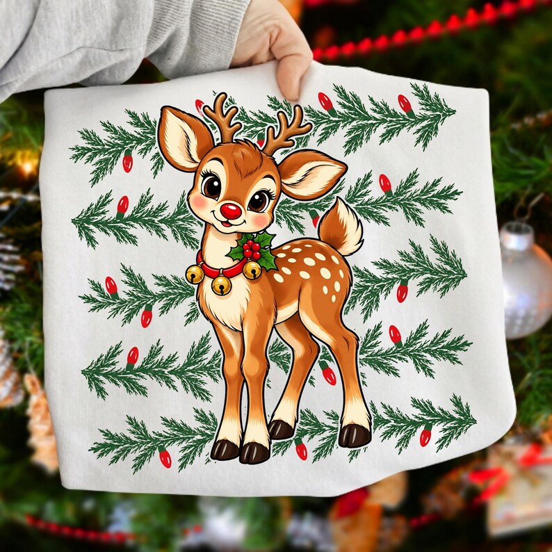 Image of Vintage Reindeer PNG, Retro Christmas Deer Sublimation, Cute Baby Reindeer Holiday Shirt Design, Digital Download