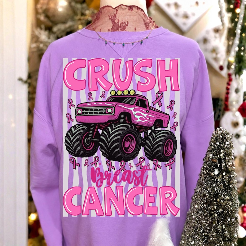 Pink Monster Truck Crush Breast Cancer Sublimation PNG Design