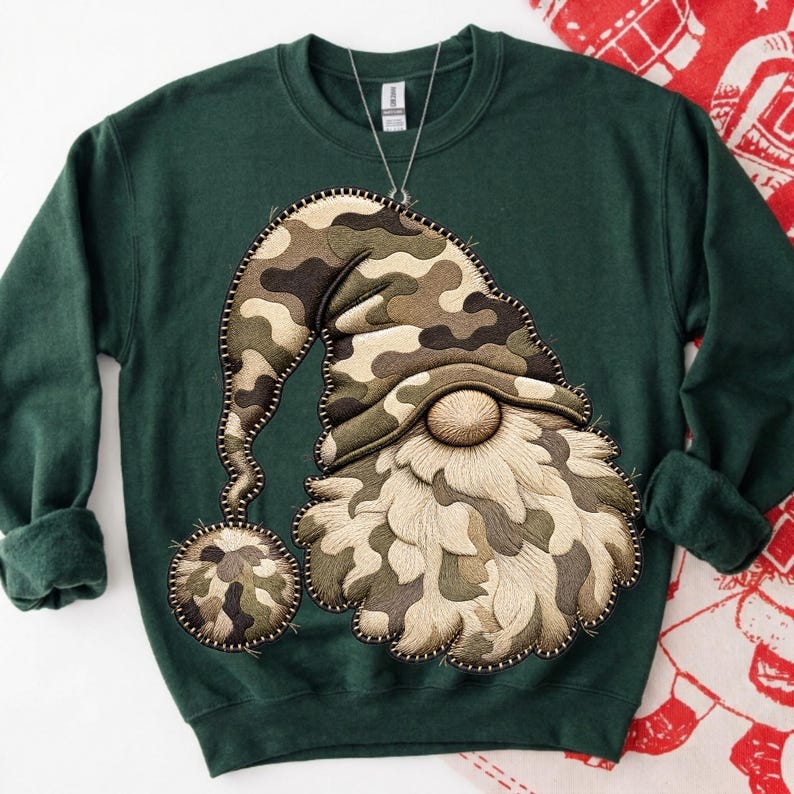 Image of Camo Christmas Gnome PNG, Rustic Holiday Gnome Sublimation, Camouflage Xmas Digital Download