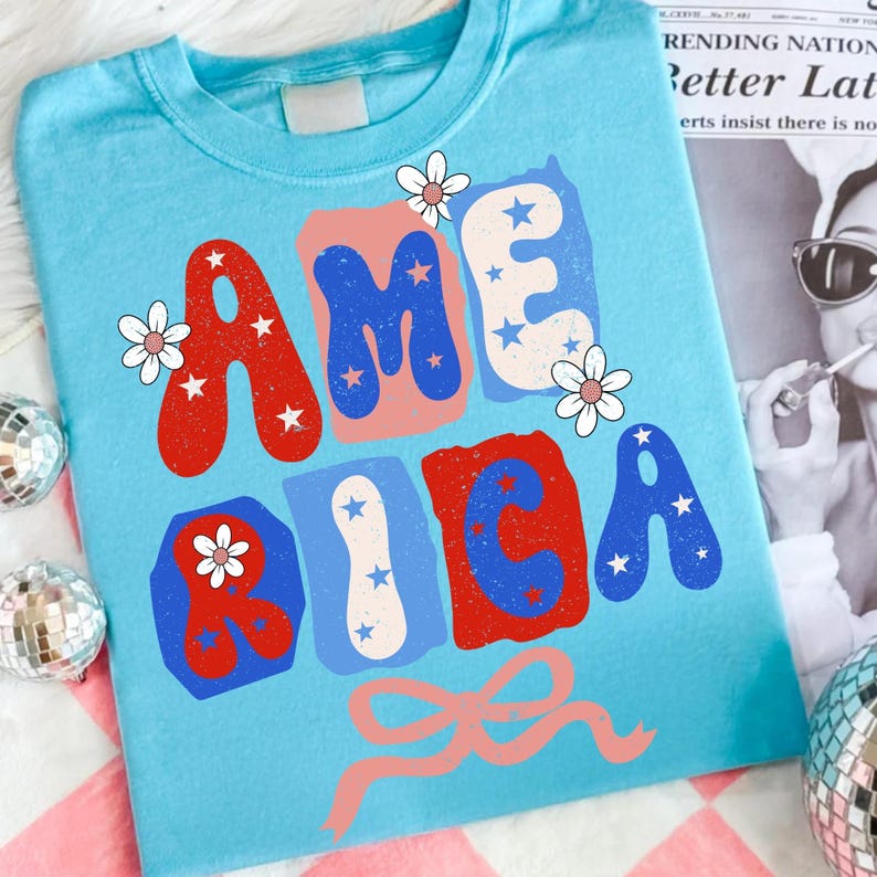 Preppy Coquette American Flag DTF Font Letters and Numbers Set