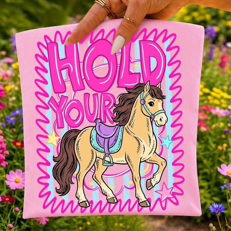 Close-up of the vibrant Hold Your Horses Later Gator graphic, showcasing its crisp details for DTF printing.