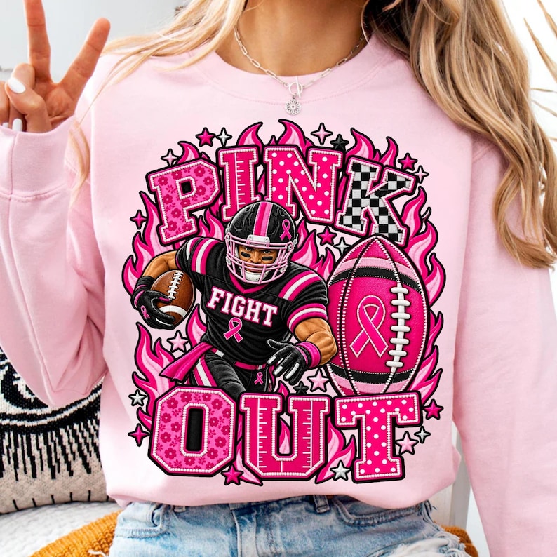 Pink Ribbon Football Crewneck Design Preview