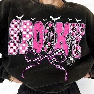 Retro Coquette Halloween Sublimation Design: Pink Preppy Spooky Aesthetic for Girly Fall Shirts
