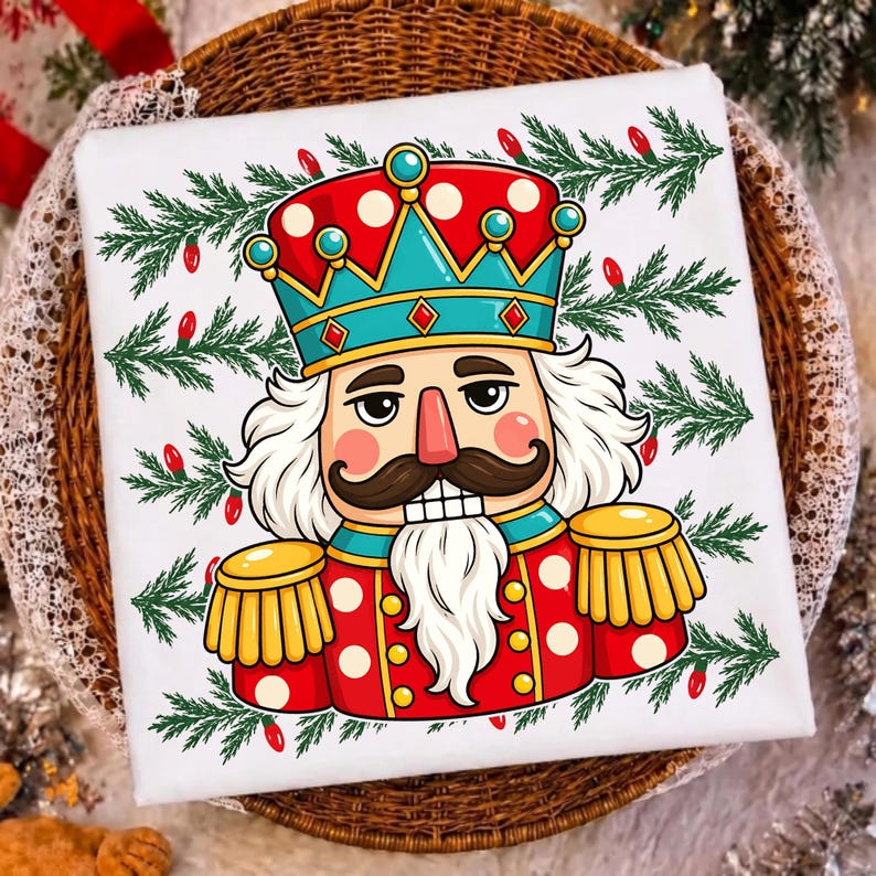 Image of Preppy Nutcracker Christmas PNG, Polka Dot Holiday Sublimation, Retro Xmas Shirt Design, Digital Download
