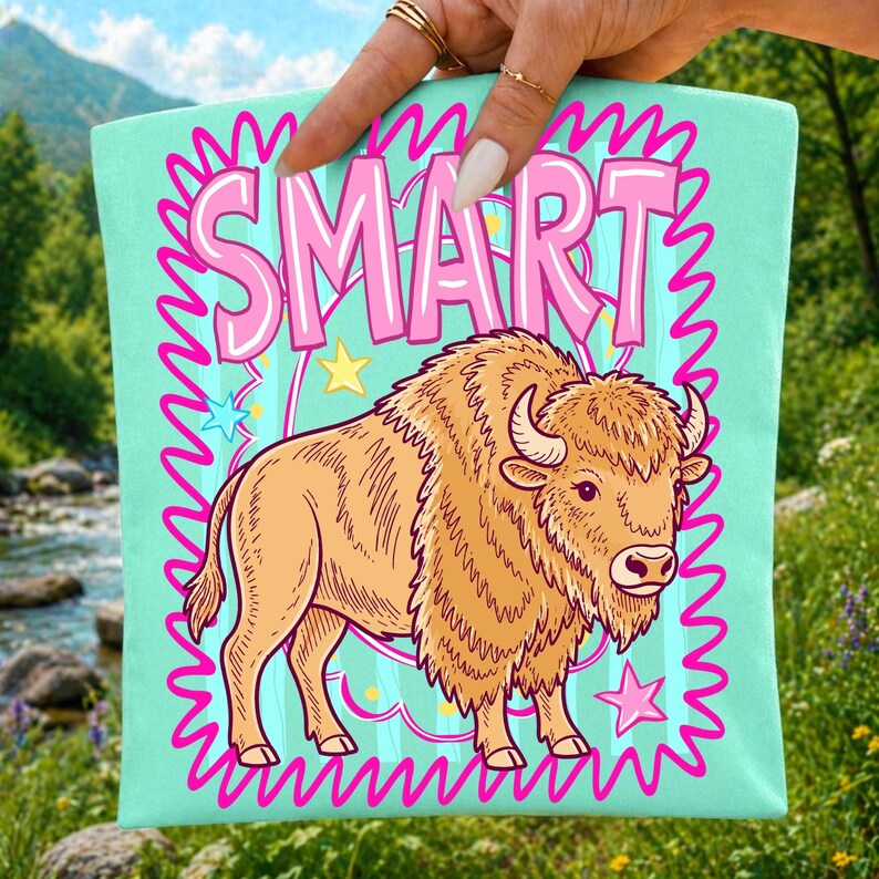 Close-up of the cute Smart Bison wearing glasses graphic, high-resolution PNG.