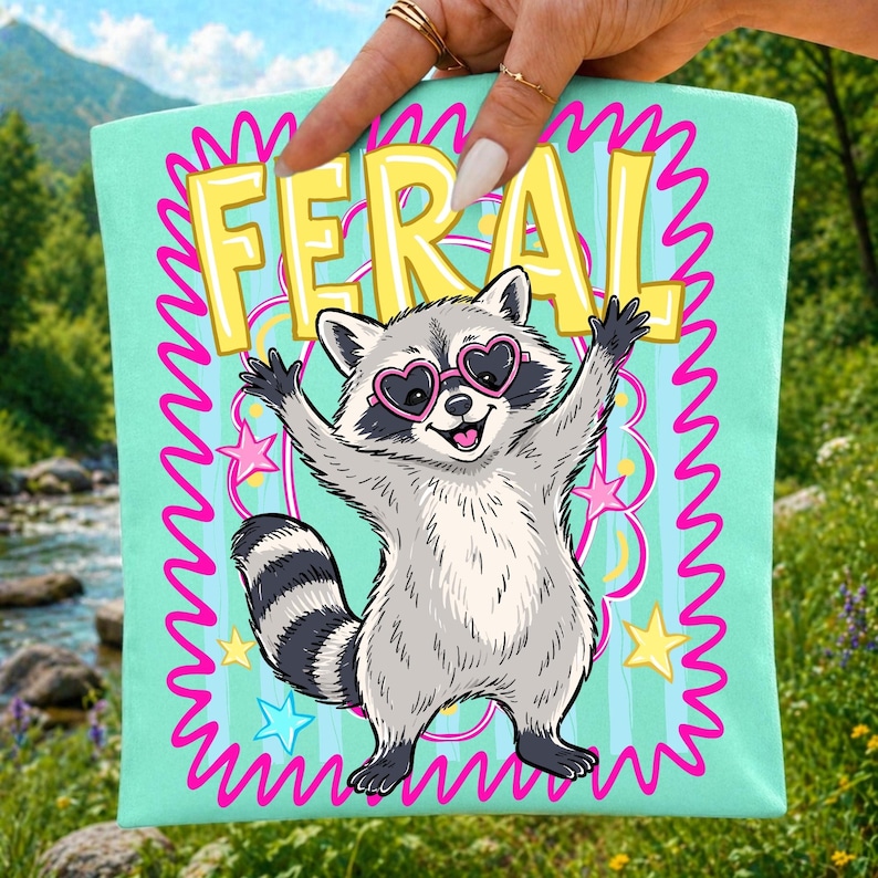 A sassy racoon wearing pink sunglasses and a diamond necklace, designed as a digital PNG file.