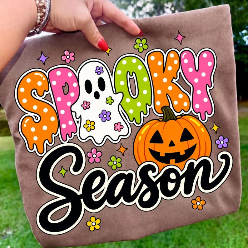 Image of Spooky Season Sweatshirt, Retro Halloween Ghost Shirt, Cute Pumpkin Crewneck, Preppy Fall Graphic Tee