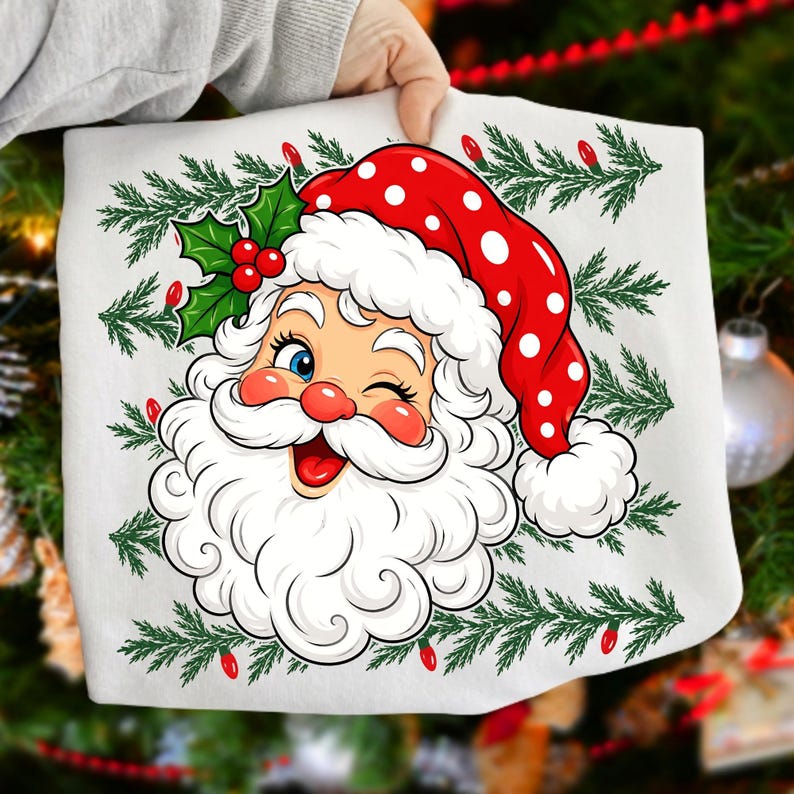 Retro Winking Santa Face PNG for Sublimation