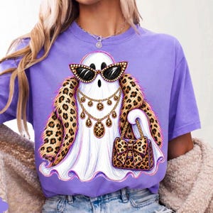 Boujee Halloween Ghost PNG, Leopard Print Glam Ghost, Spooky Luxury Rhinestone DTF Digital Download image 8