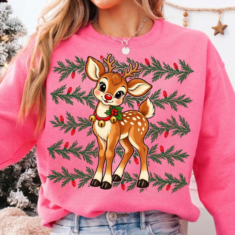 Image of Vintage Reindeer PNG, Retro Christmas Deer Sublimation, Cute Baby Reindeer Holiday Shirt Design, Digital Download