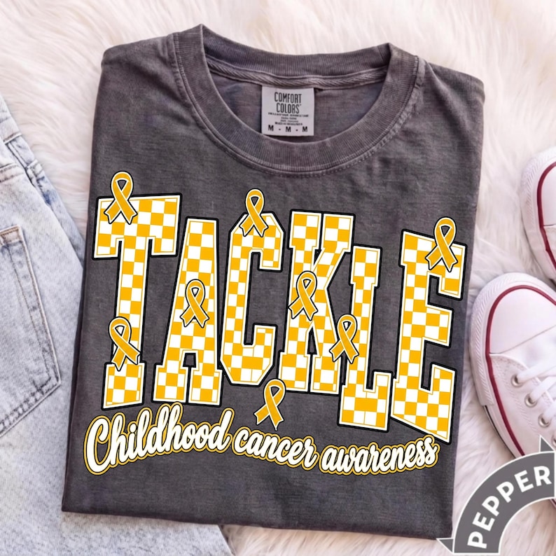 Image of Tackle Childhood Cancer PNG, Gold Ribbon Football Sublimation, September Childhood Cancer Awareness Digital Download